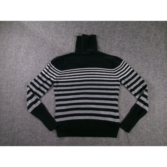 ANA Sweater Women M Petite Black Gray Striped Turtleneck Cashmere Blend Pullover - Picture 8 of 9